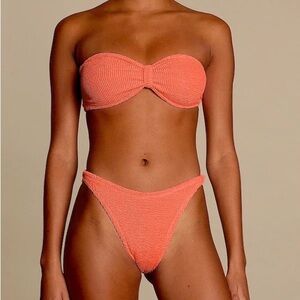 New Hunza G Bikini SET Orange Jean Strapless Bandeau Harrods Crinkle Stretch